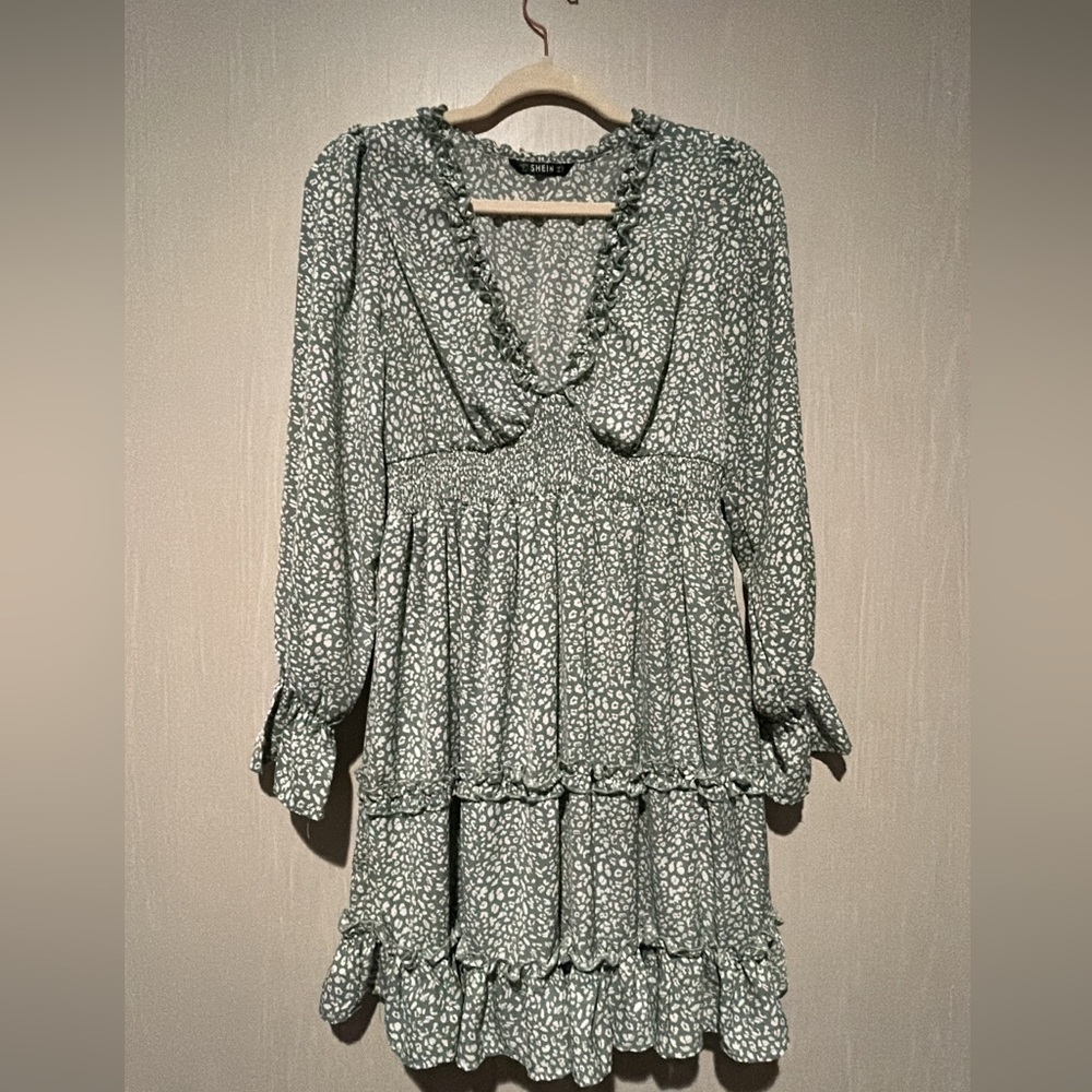 Sage green leopard print dress